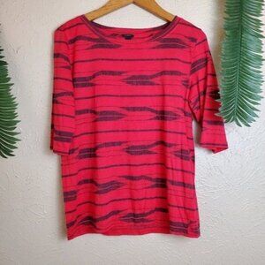 J. Crew Ikat Southwestern Striped 3/4 Blouse Top Red XS X Small Pullover Cotton